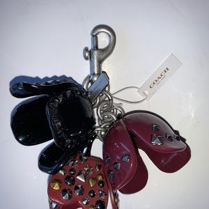 COACH Studded Tea Rose Bag Charm Key Chain Fob